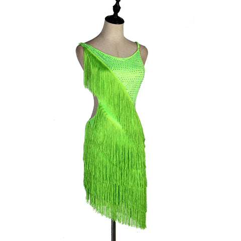 women female Latin Dance Competition Dresses Rumbacha fringed Dresses Customizable - Moderndancedress.com