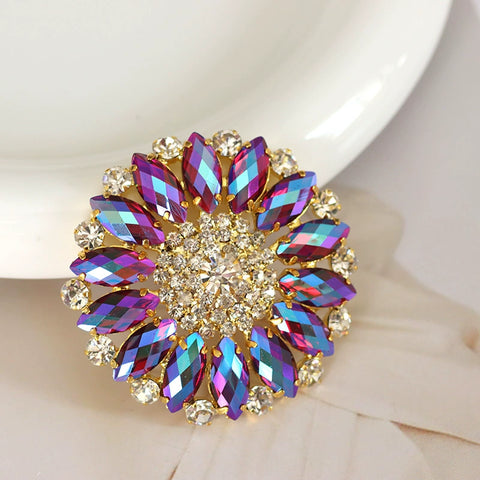 silver hand sew rhinestones DIY headdress dance clothes evening dress bag round sunflower bling decorative corsage belly dance wear 5.5cm - Moderndancedress.com