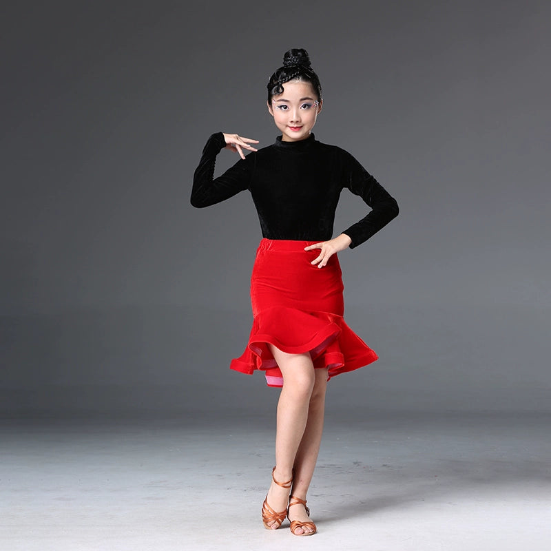 Children&amp;apos;s Latin dance dress women children&amp;apos;s long sleeve girls&amp;apos; professional split skirt competition clothing