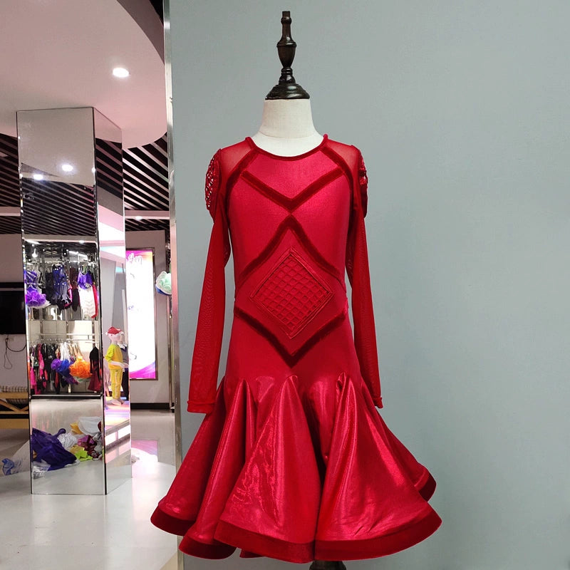 Girls Latin Dance Dresses Latin Skirt Girls Competition Dresses Big Dress Dance Dresses Performing Gonggong Professional Art Examination Performing Dresses - Moderndancedress.com