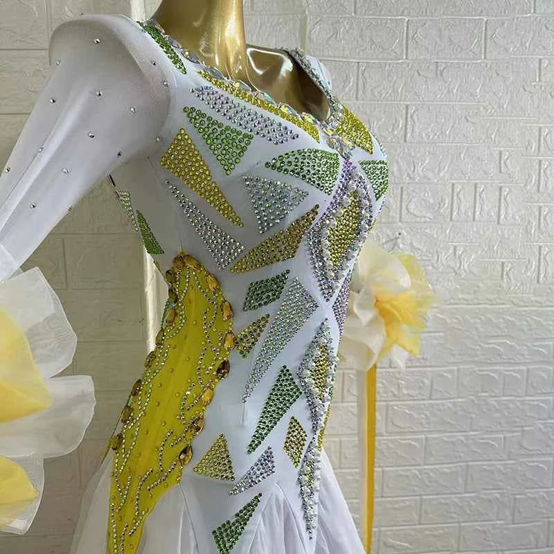Custom Size White Competition Ballroom Dance Dress for Women Waltz Tango National Smooth Dance Long Gown