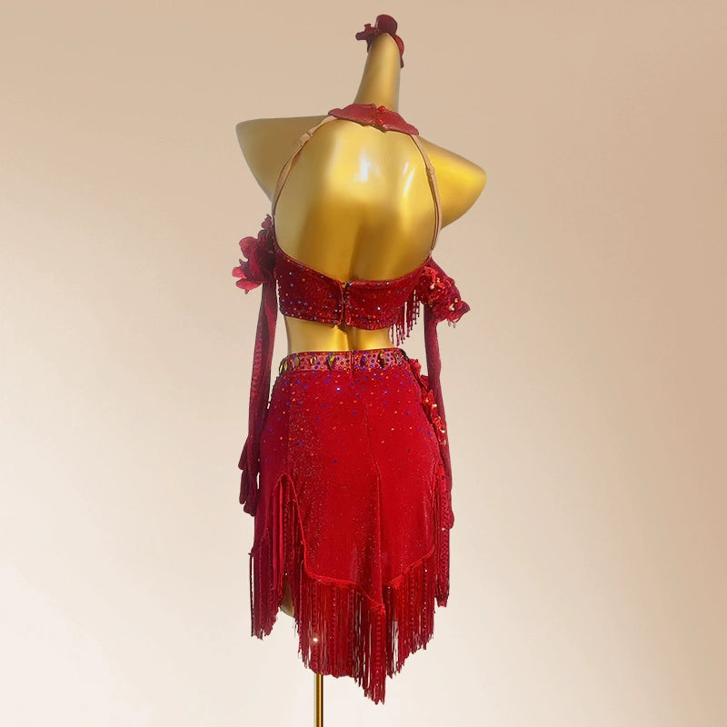 Custom Size Wine Red Competition fringe Latin dance dresses for women girls kids salsa rumba bling performance clothes Blackpool dancing outfits