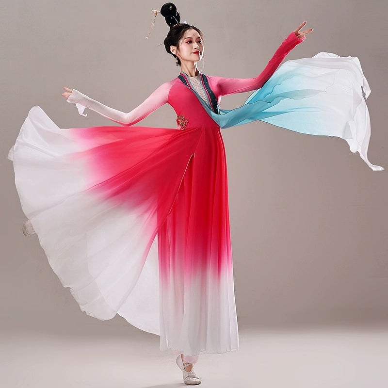 hot pink chinese folk Classical dance costumes hanfu fairy princess dress Female umbrella fan dance art test dance cltohes - Moderndancedress.com