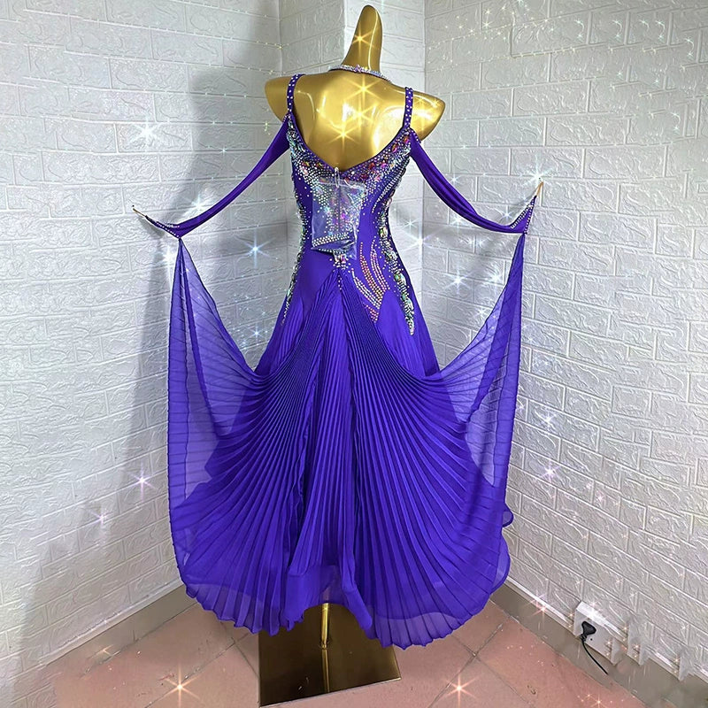 Custom Size Women's Violet Ballroom Dance Dress Bling Smooth Waltz Performance Costumes