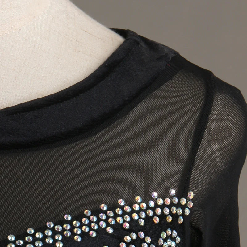 Latin Dance Dresses Women's Training / Performance Spandex / Tulle Tassel / Crystals / Rhinestones Sleeveless High Dress - Moderndancedress.com