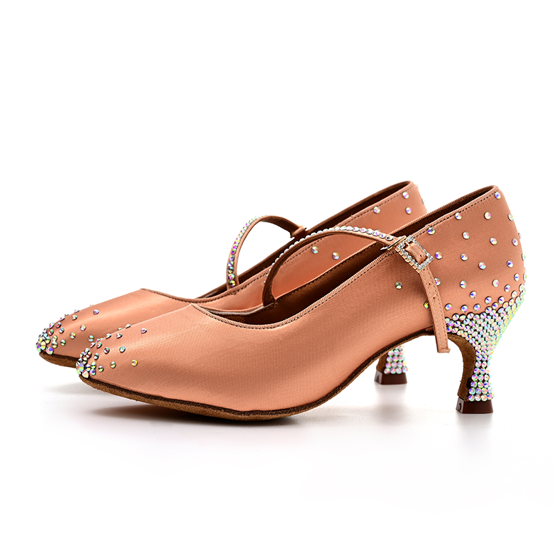 Women Bronze White Ballroom Dance Shoes Latin Salsa Chacha Performance Shoes Soft Soles