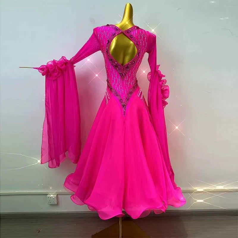 Customized Size Competition Ballroom Dance Dresses for Women Girls Waltz Tango Performance Long Gown