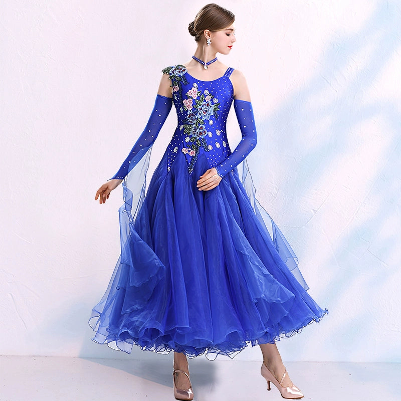 Women ballroom dance competition dresses national red blue purple tango foxtrot smooth waltz dance skirts stage performance gown - Moderndancedress.com