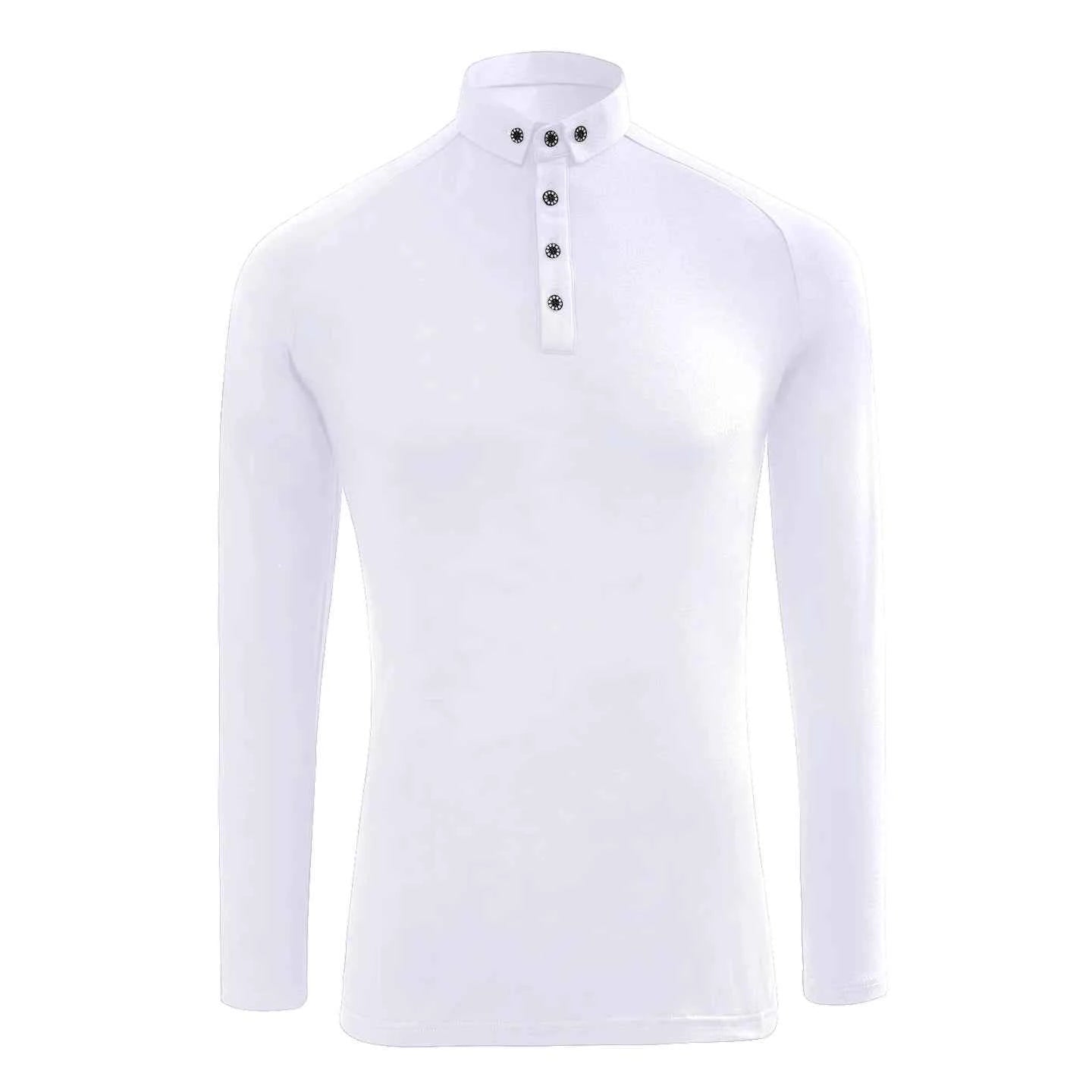 Men's Navy Latin Ballroom Dance Shirts Waltz Tango Performance Tops Long Sleeves