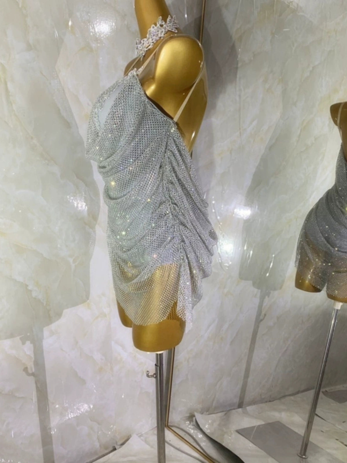 Customized size silver bling Latin dance dresses for women kids art test flower salsa rumba chacha competition costume - Moderndancedress.com