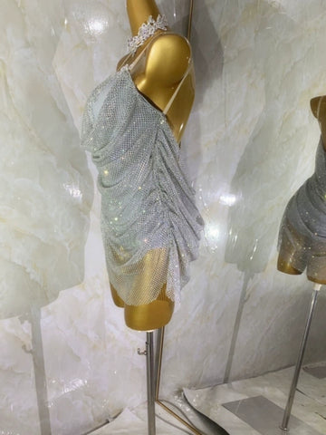 Customized size silver bling Latin dance dresses for women kids art test flower salsa rumba chacha competition costume - Moderndancedress.com