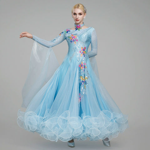 Modern Ballroom Dance Dresses for Women Girls Blue Red Black Bling Waltz Tango Foxtrot Rhythm Group Dance Costume Party Performance Ball Gown - Moderndancedress.com