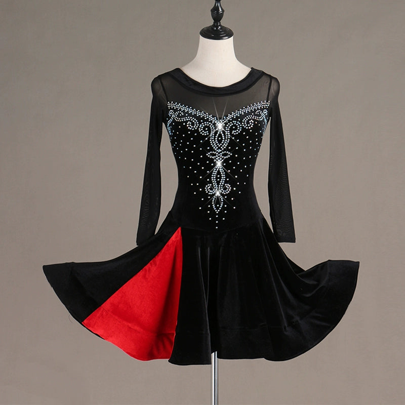 Latin Dance Dresses Women's Training / Performance Spandex / Tulle Tassel / Crystals / Rhinestones Sleeveless High Dress - 