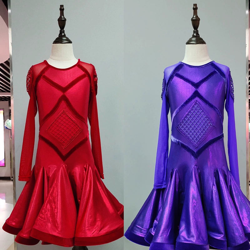 Girls Latin Dance Dresses Latin Skirt Girls Competition Dresses Big Dress Dance Dresses Performing Gonggong Professional Art Examination Performing Dresses - Moderndancedress.com