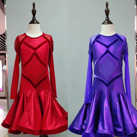 Girls Latin Dance Dresses Latin Skirt Girls Competition Dresses Big Dress Dance Dresses Performing Gonggong Professional Art Examination Performing Dresses - Moderndancedress.com