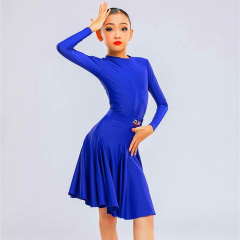 Navy red Latin dance competition dresses for girls kids professional regulations ballroom salsa latin pool dance suit skirt - Moderndancedress.com