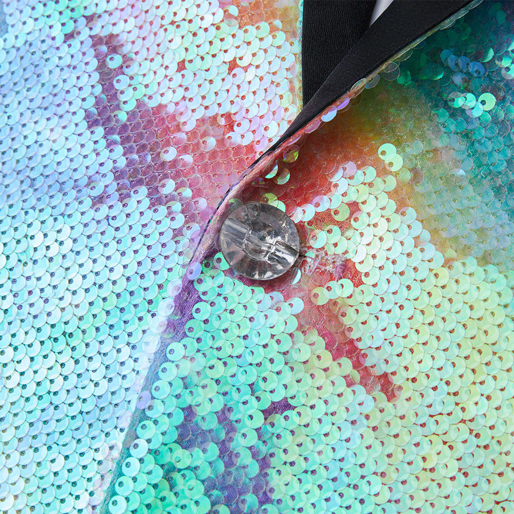 Men's rainbow sequin jazz dance blazers wedding party outwear youth music productiont band concert performance coats choir host singers jacket  for man - Moderndancedress.com