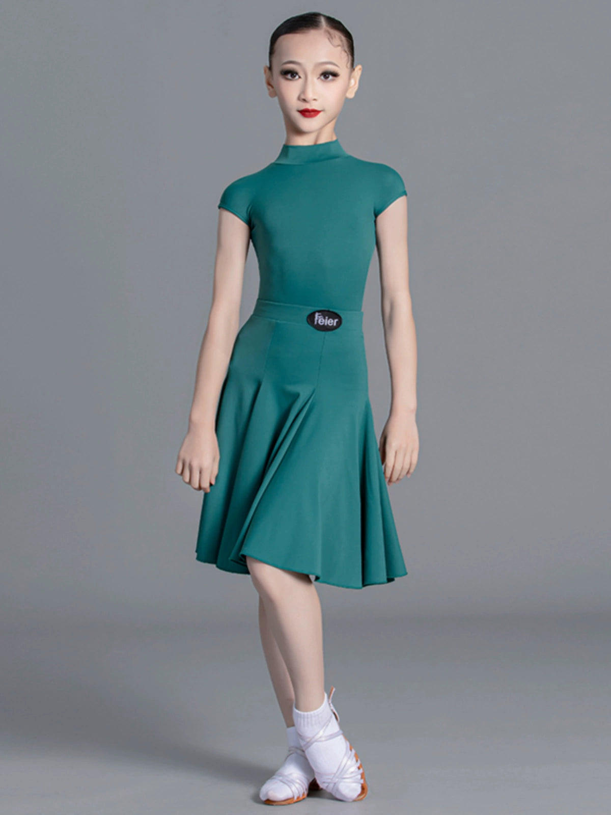 Latin Dance dresses for kids Girls green wine Competition Short Sleeve International modern Dance Standard Suit for children - Moderndancedress.com
