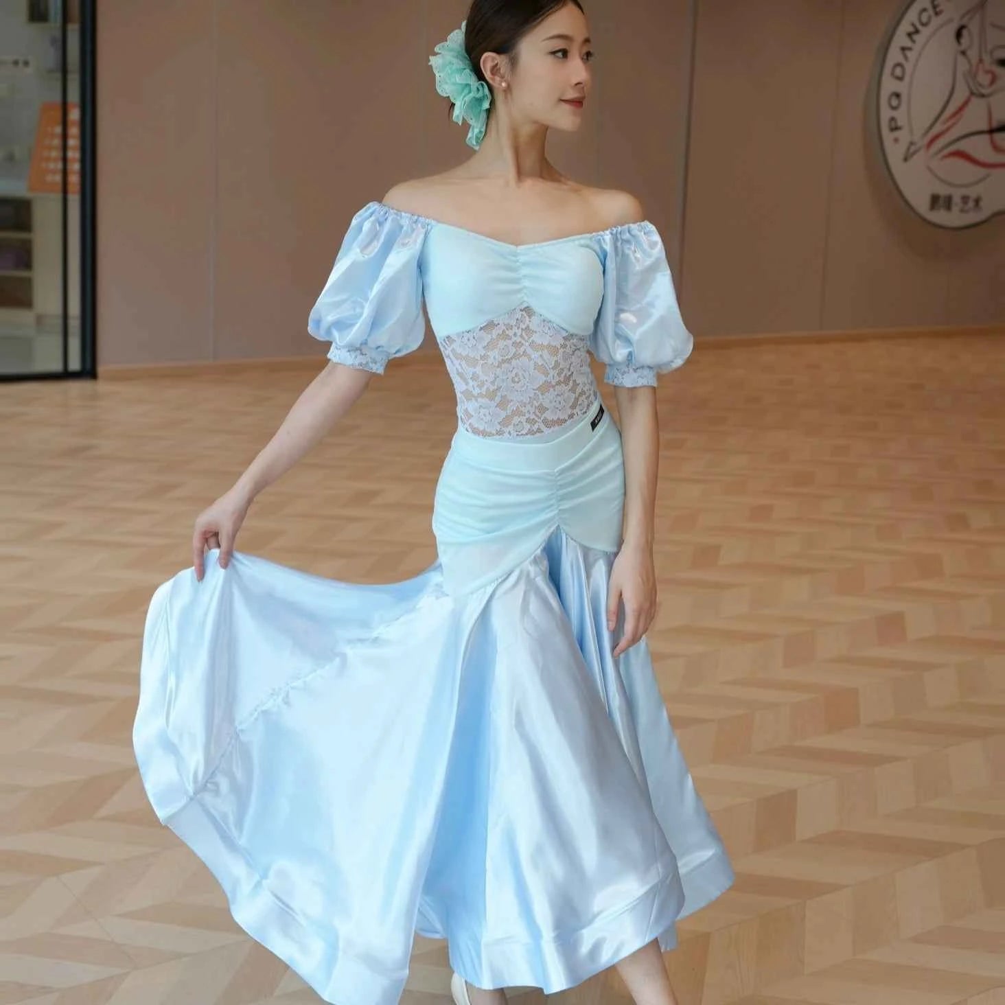 Black Wine Lace Ballroom Dance Dresses for Women Girls Waltz Tango Foxtrot Rhythm Performance Gown
