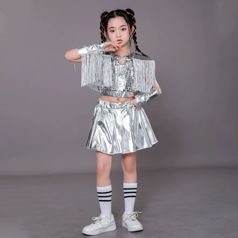 Children's Silver fringe Sequins jazz dance Costumes Hip Hop Catwalk Models Dance outfits for  Boys Girls - Moderndancedress.com