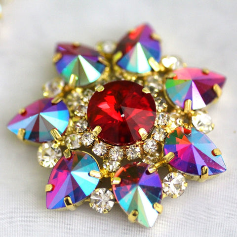 DIY red blue colored rhinestone Dance headdress party clothes shoes bag decorative buckle DIY jewelry headscarf hand sewing 4.3cm - Moderndancedress.com