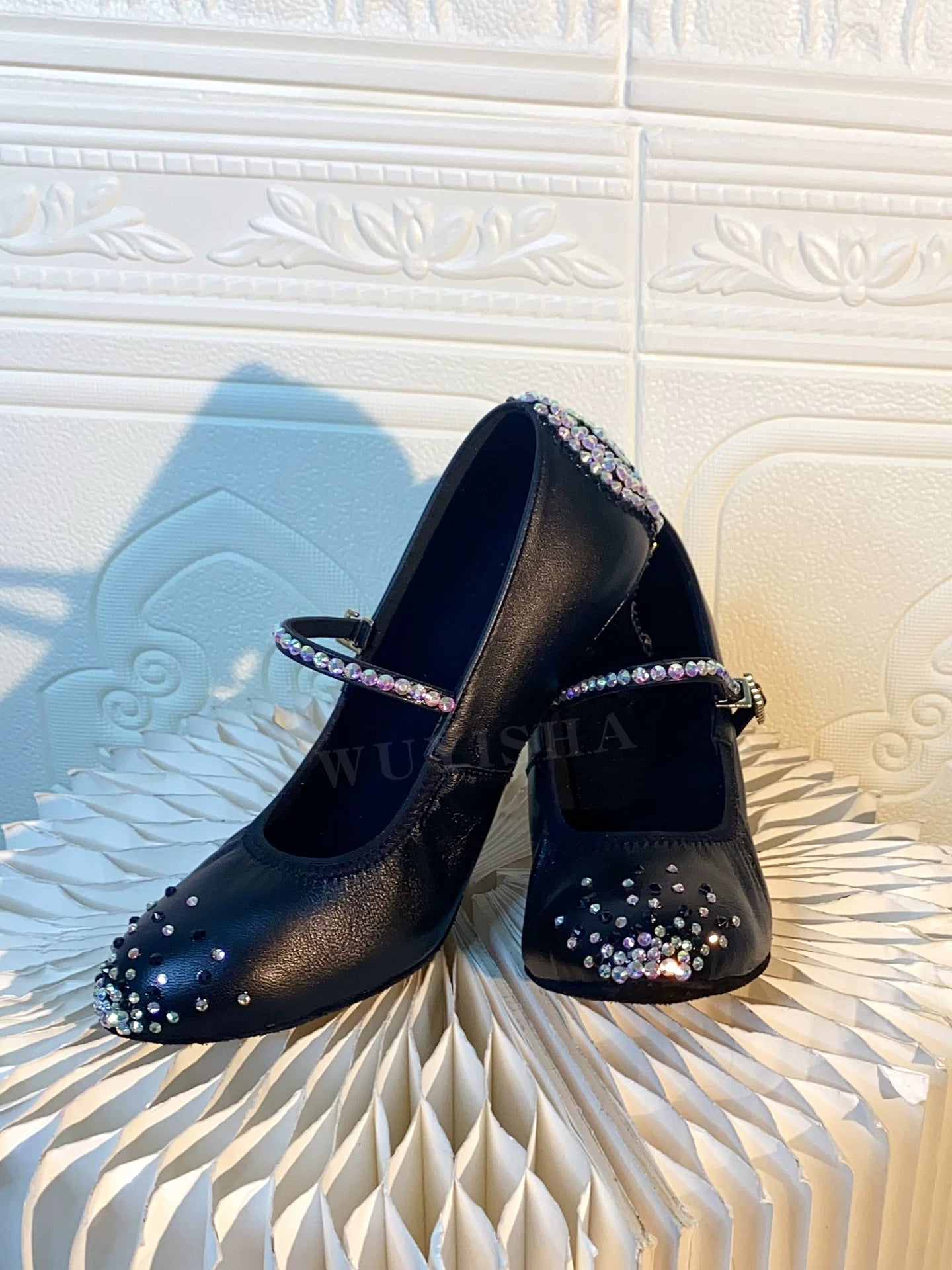 Black Crystal Women Ballroom Dance Shoes Competition Tango Waltz Dancing  2inch Heel Indoor Style