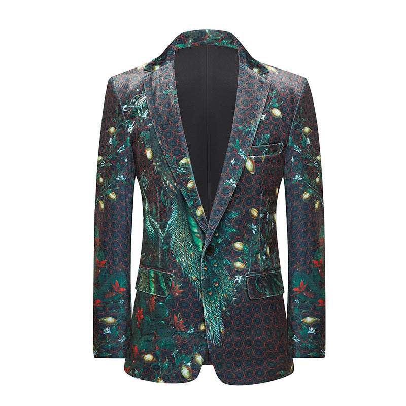 Men's jazz dance peacock pattern blazers wedding party bridegroom dress suit studio photo singer choir stage host performance coats for male - Moderndancedress.com