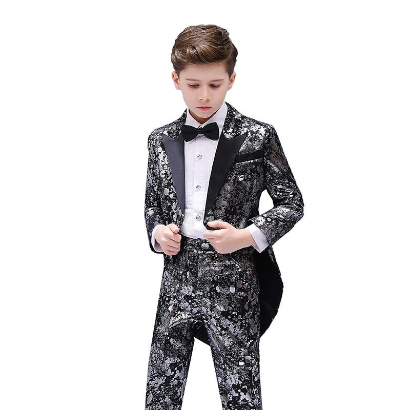Boys Jazz Dance Costumes Children and boys leopard-print Tuxedo Suit fashionable handsome command suit piano stage show Costume