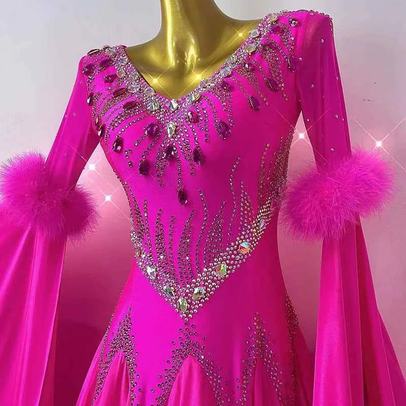 Custom Size Women's Pink Ballroom Dance Dress Bling Gown