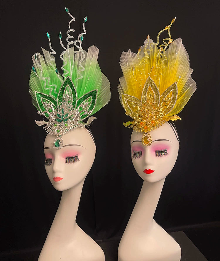 Opening Dance Performance Flowers Headdress Women Girls Model Show Pageant Catwalk Square Dance Yangko Dance Performance Head Piece - Moderndancedress.com