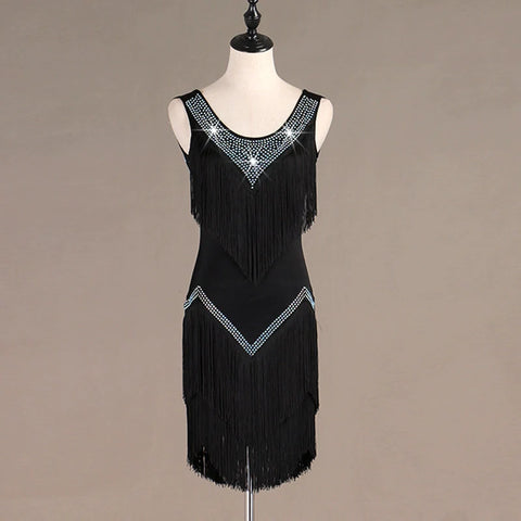 tassels Latin Dance Dresses Latin Dance Competition Dresses / Rhinestones High Dress - Moderndancedress.com