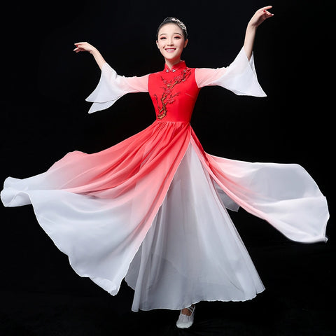 Chinese Folk Dance Costume Classical Dance Costume Chinese Wind Fairy Umbrella Dance Modern Dance Costume with Long Skirt Adults - Moderndancedress.com