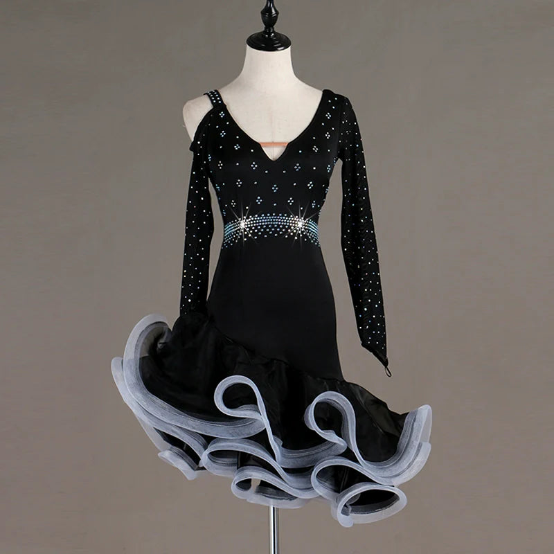 Latin Dance Dresses Women's Training / Performance Spandex / Tulle Tassel / Crystals / Rhinestones Sleeveless High Dress - Moderndancedress.com