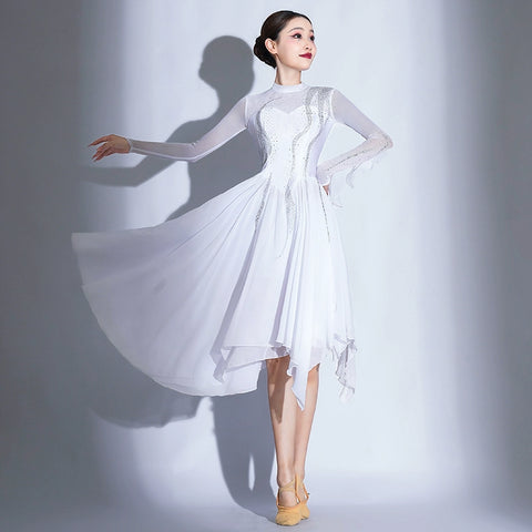 Modern Ballet Dance Dresses for Women Girls Elegant White Modern Ballet Dance Costumes Opening Dance Song Accompaniment Skirt - Moderndancedress.com