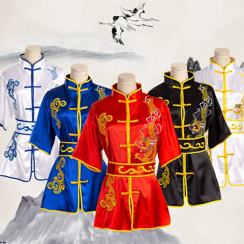 Martial arts taichi clothing embroidery dragon men's long sleeve short sleeve training clothes wushu men's professional competition performance Clothes - Moderndancedress.com