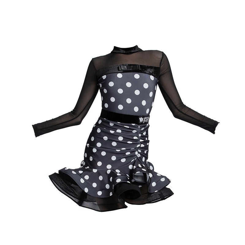 Children's black white polka dot Latin dance dresses school art test clothes salsa chacha latin tap dance Competition performance outfits - Moderndancedress.com