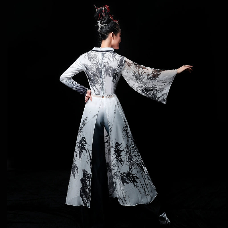 Chinese Folk Dance Costume Classical Dance Costume Female Chinese Style Sun Ke Ice Chrysanthemum Material Ancient Style, Water and Ink Fan Dance Costume Adult - 