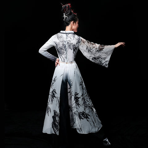 Chinese Folk Dance Costume Classical Dance Costume Female Chinese Style Sun Ke Ice Chrysanthemum Material Ancient Style, Water and Ink Fan Dance Costume Adult - Moderndancedress.com