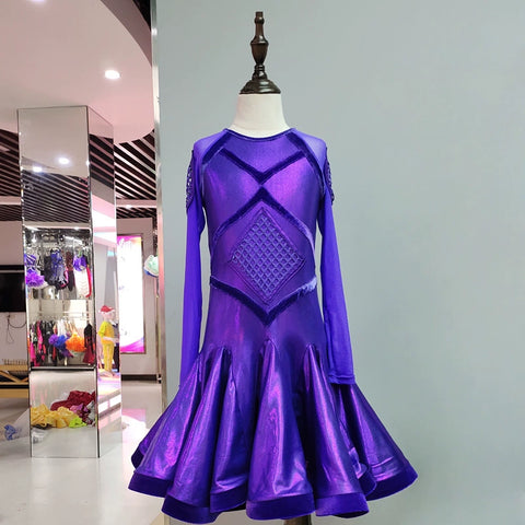 Girls Latin Dance Dresses Latin Skirt Girls Competition Dresses Big Dress Dance Dresses Performing Gonggong Professional Art Examination Performing Dresses - Moderndancedress.com
