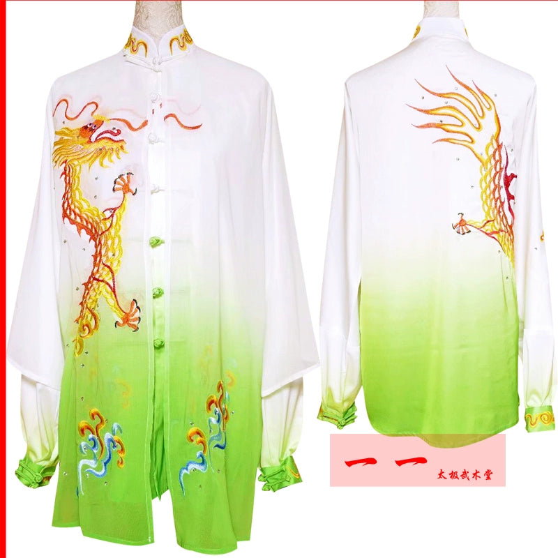 Martial Arts Clothes  Kungfu clothes Tai Chi Clothing Embroidery Dragon Tai Chi Competition Clothes Gradually Green Men and Women Performing Clothes Sword Fan Performing Clothes