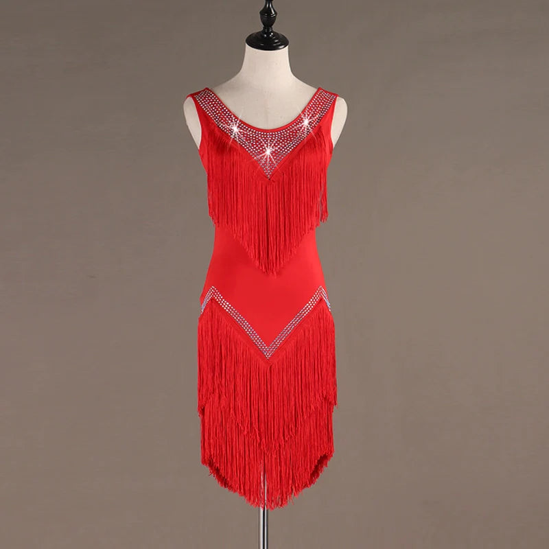 tassels Latin Dance Dresses Latin Dance Competition Dresses / Rhinestones High Dress - Moderndancedress.com