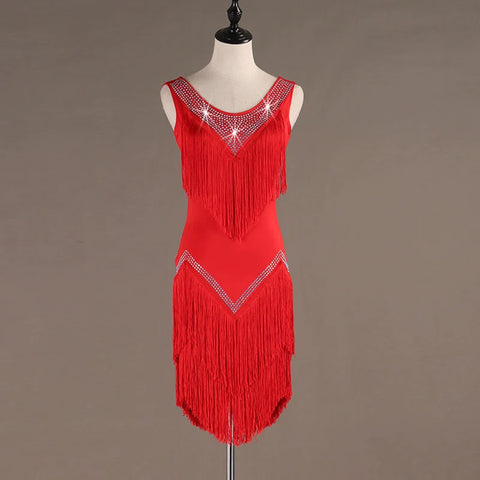 tassels Latin Dance Dresses Latin Dance Competition Dresses / Rhinestones High Dress - Moderndancedress.com