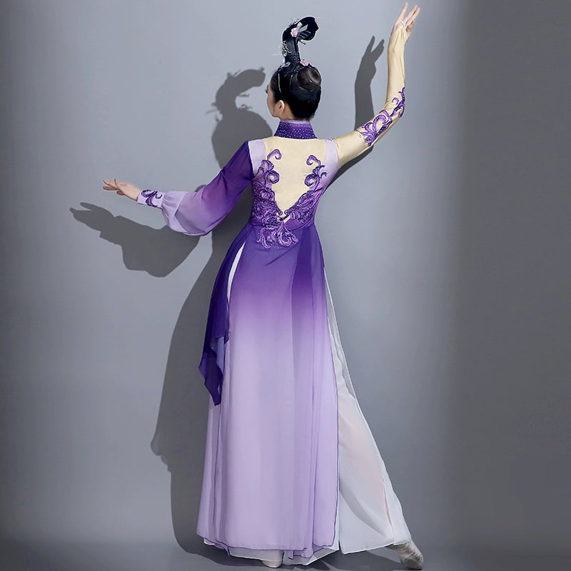 Shuiyunxing classical dance performance costume female elegant Chinese style ancient costume fairy dance costume art test fan dance suit Moderndancedress.com Shuiyunxing classical dance performance costume female elegant Chinese style ancient costume fairy dance costume art test fan dance suit Moderndancedress.com