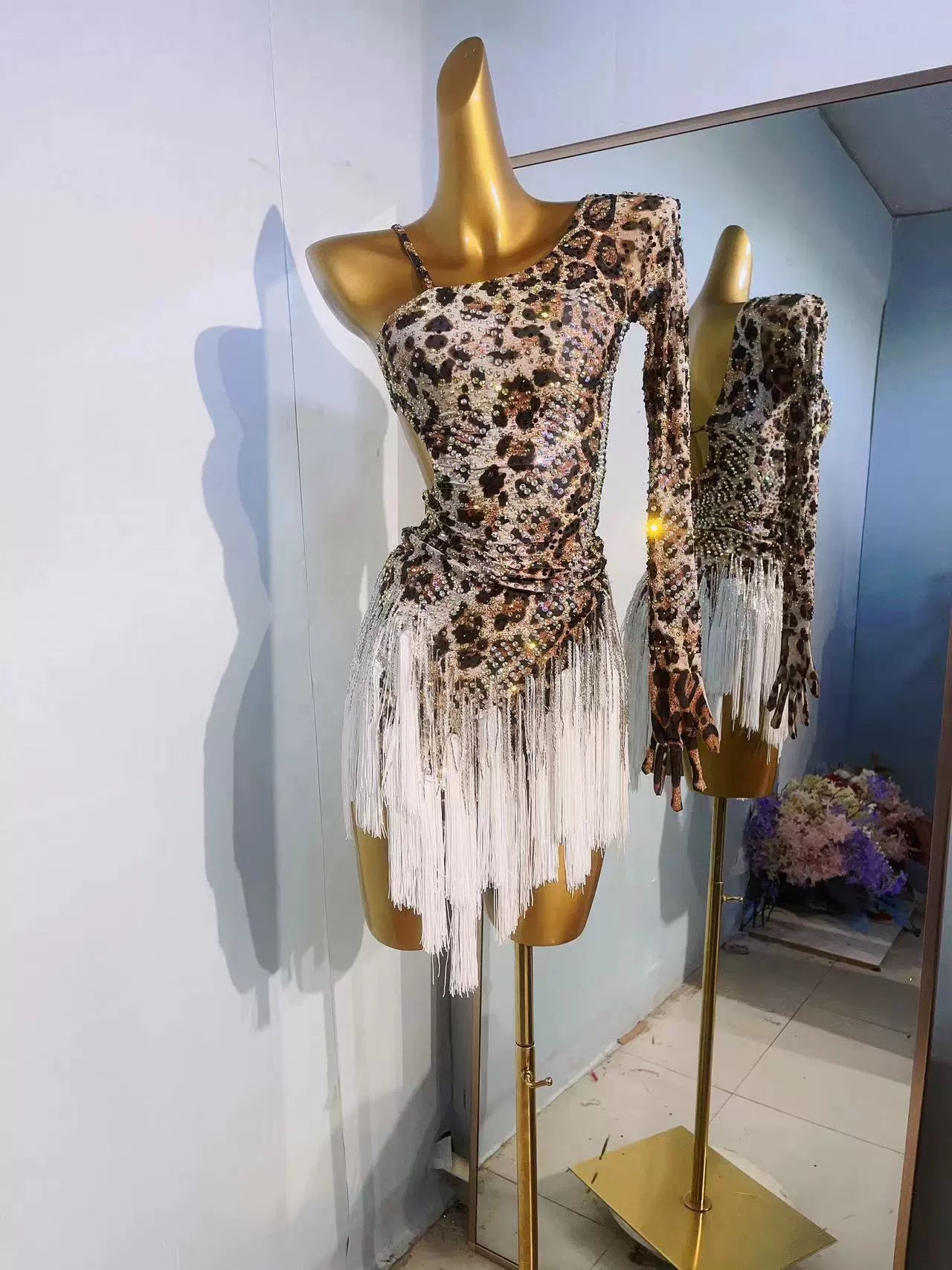 Custom Size Leopard Feather Competition Latin Dance Dresses for Women Girls - Moderndancedress.com