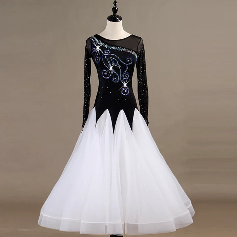 Ballroom Dance Dresses Top-grade National Standard Dance Skirt in Modern Dance Competition with Diamond Insert - Moderndancedress.com