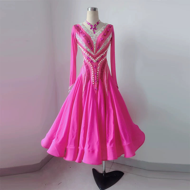 Customized Fuchsia Competition Ballroom Dance Dresses Waltz Ballroom Dance Gown