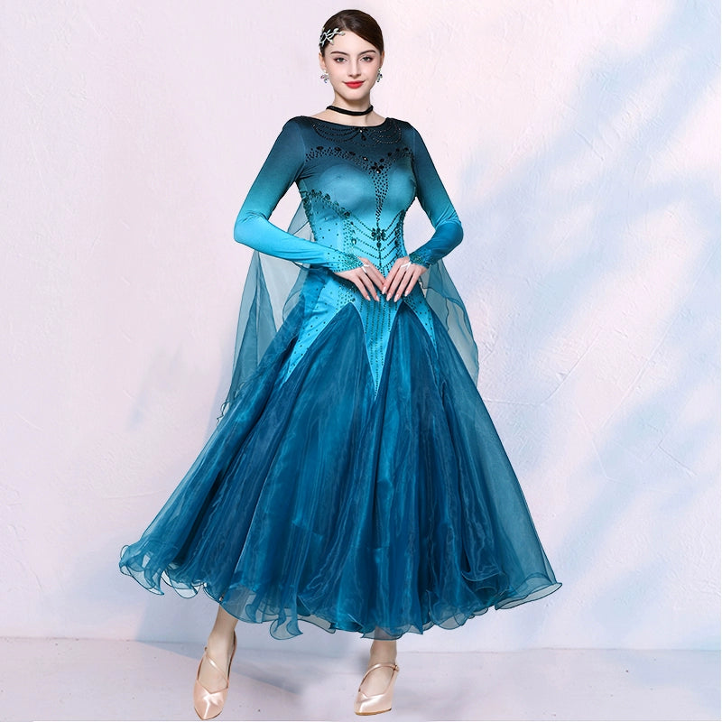 Orange Gradient Ballroom Dance Dresses for Women Girls Blue Violet Foxtrot Rhythm Waltz Tango Dancing Gown