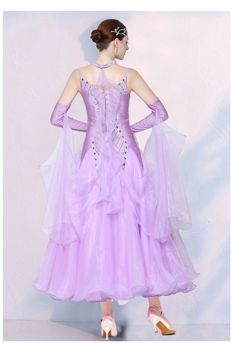 Competition National Ballroom Dance Dresses for Women Girls Mint Lavender White Tango Waltz Foxtrot Performance Long Gown