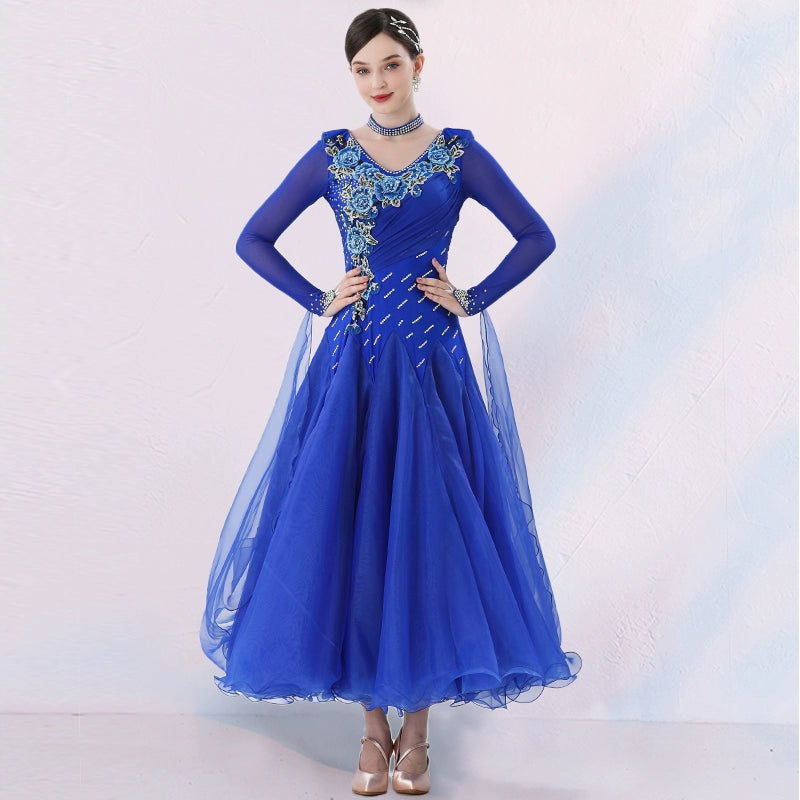 Royal Blue Red Ballroom Dance Dresses for Women Girls Competition National Standard Waltz Tango Dancing Swing Skirts - Moderndancedress.com