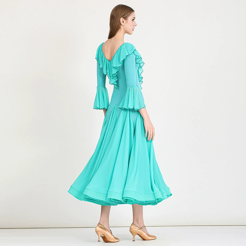 Turquoise Modern ballroom Dance Dress for women girls National Standard Waltz tango Performance Gown - Moderndancedress.com